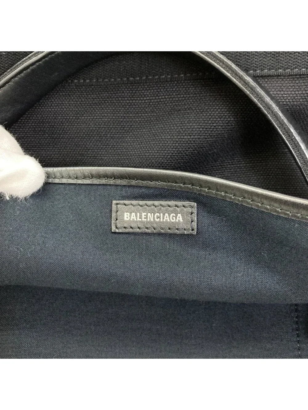 Balenciaga Navy Cabas Handbag Canvas Leather